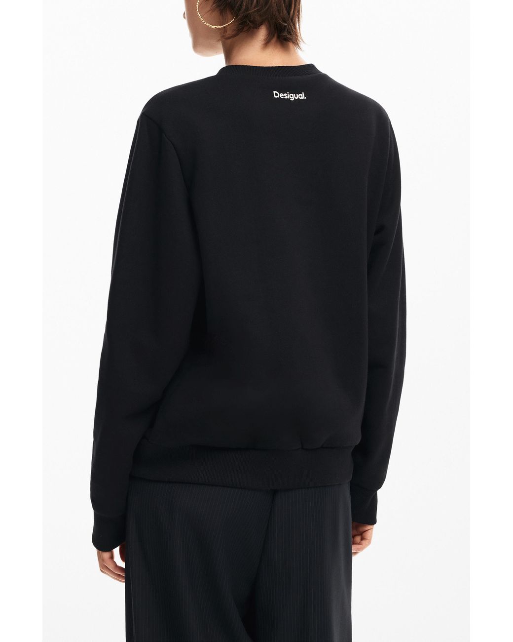 Desigual Black Mickey Mouse Face Sweatshirt, Cotton