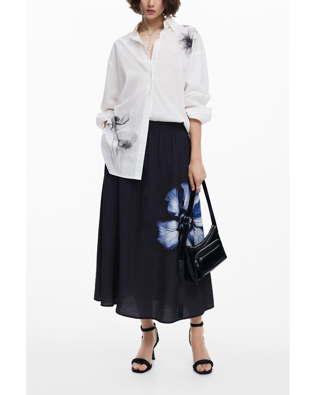 Desigual White Poppy Print Shirt, Cotton