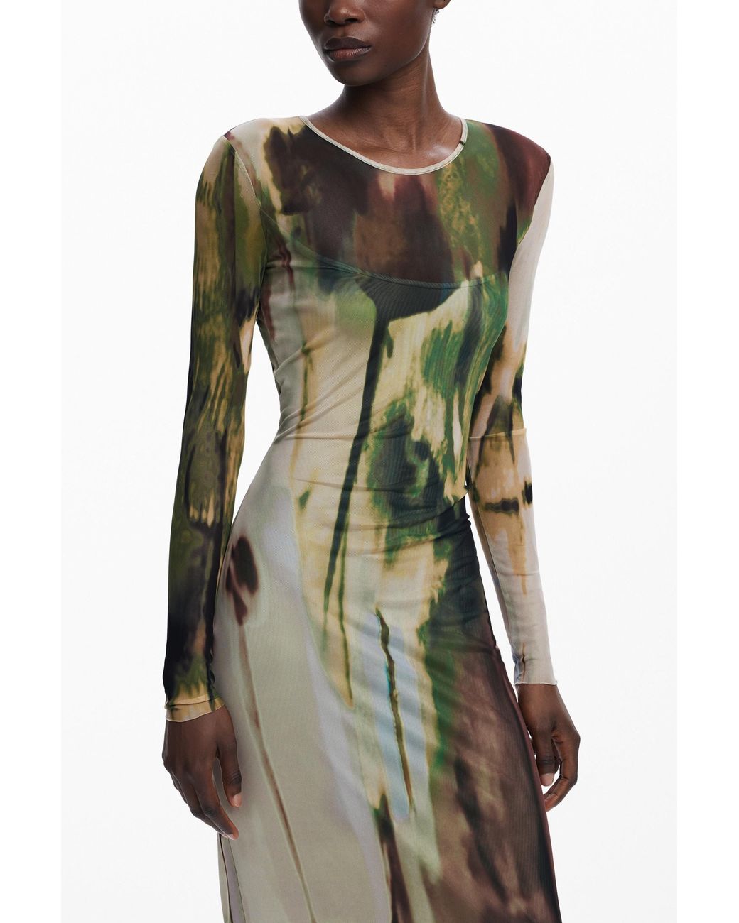 Desigual Green Long Tulle Dress, Polyester