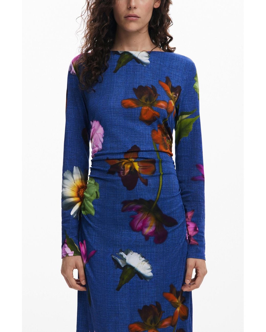 Desigual Blue Asymmetric Midi Dress, Viscose
