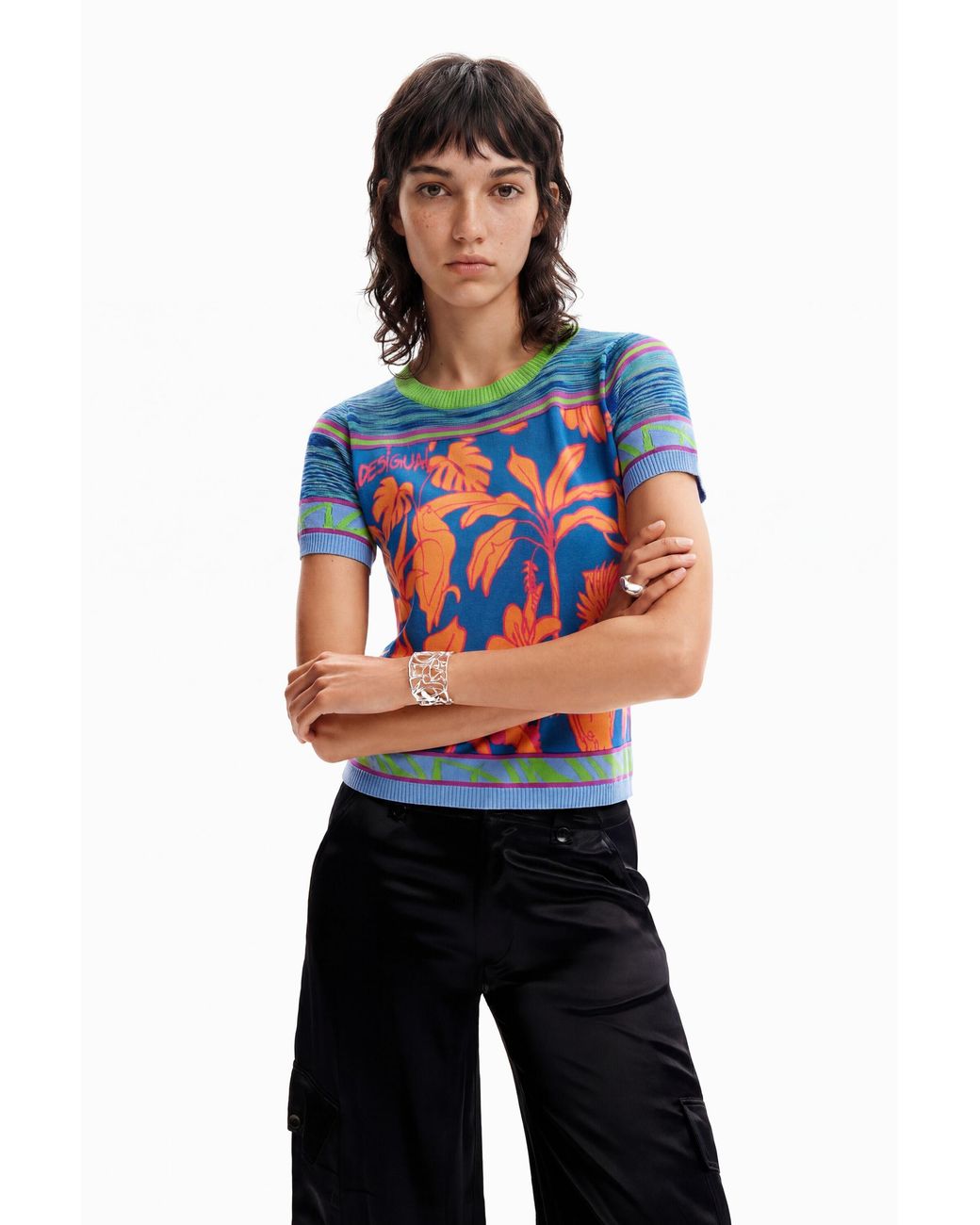 Desigual Blue Knit Tropical T-Shirt