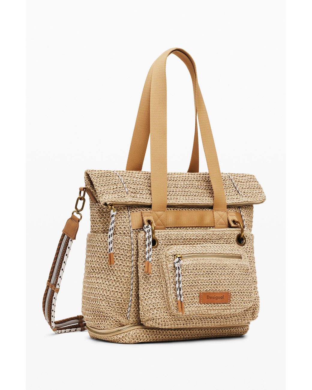 Desigual Natural Large Modular Raffia Backpack