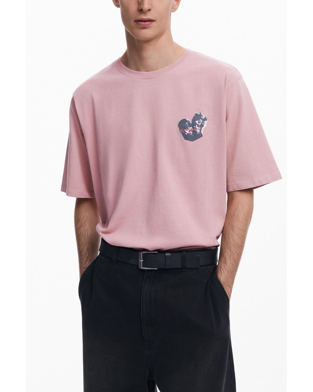 Desigual Pink Lithograph Roses T-Shirt, Cotton for men