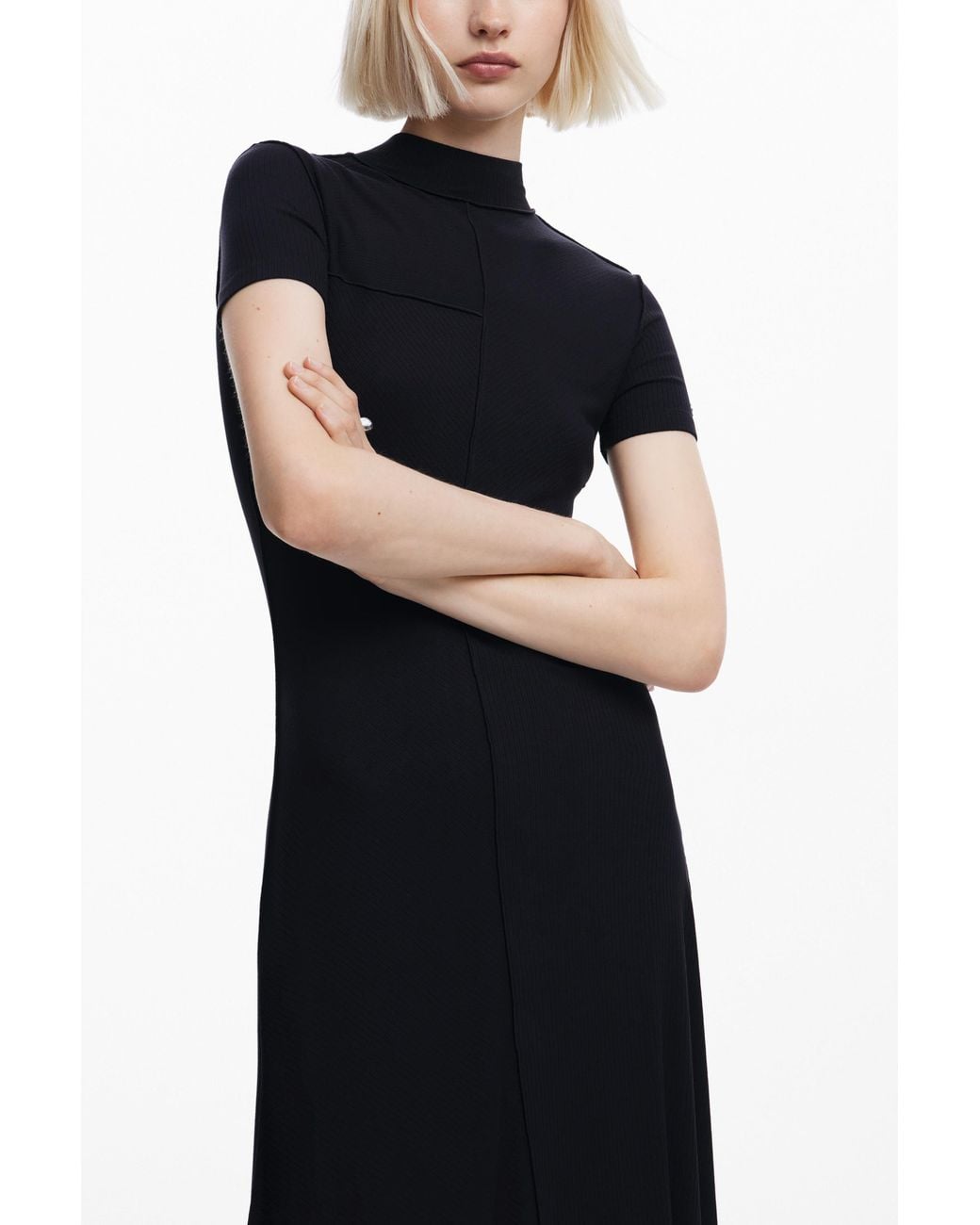 Desigual Black Midi Dress With High Neck, Viscose