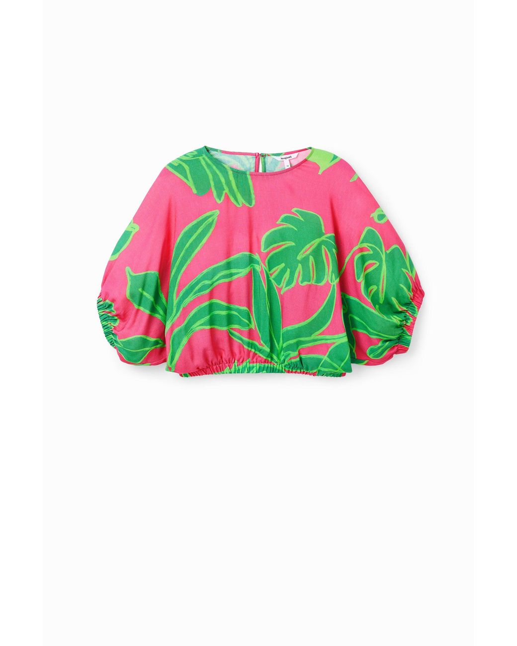 Desigual Red Short Tropical Puff-Sleeve Blouse, Viscose