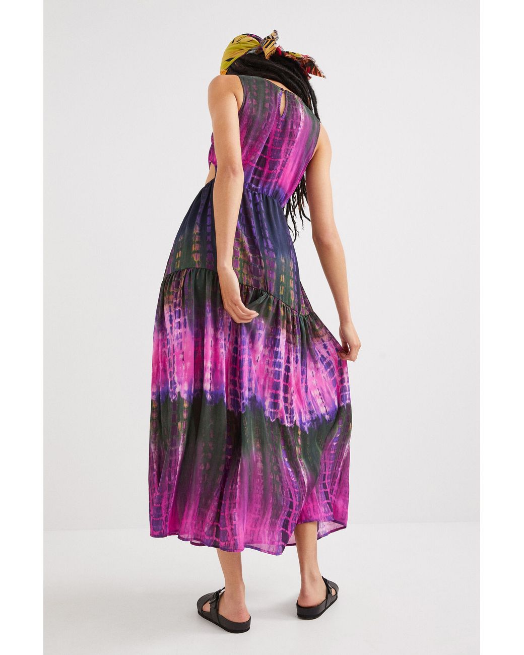 Desigual Purple Tie-Dye Cut-Out Dress, Polyester