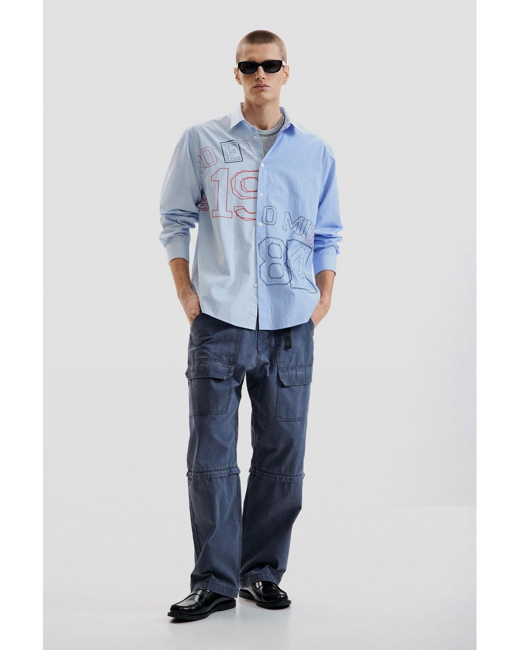 Desigual Blue Embroidered Shirt, Cotton for men