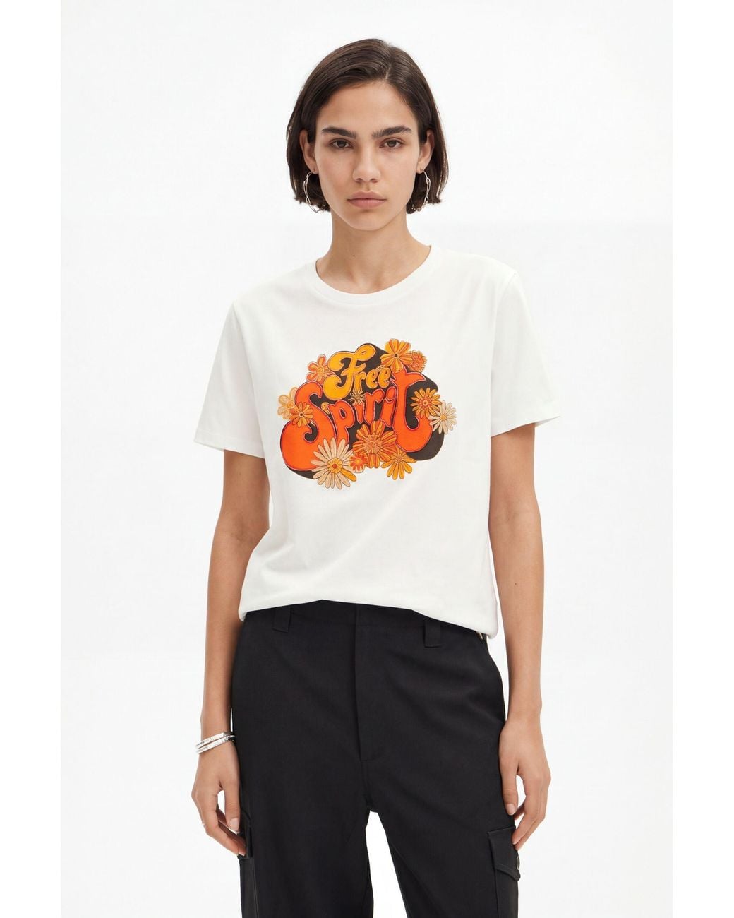 Desigual White Free Spirit Basic T-Shirt, Cotton