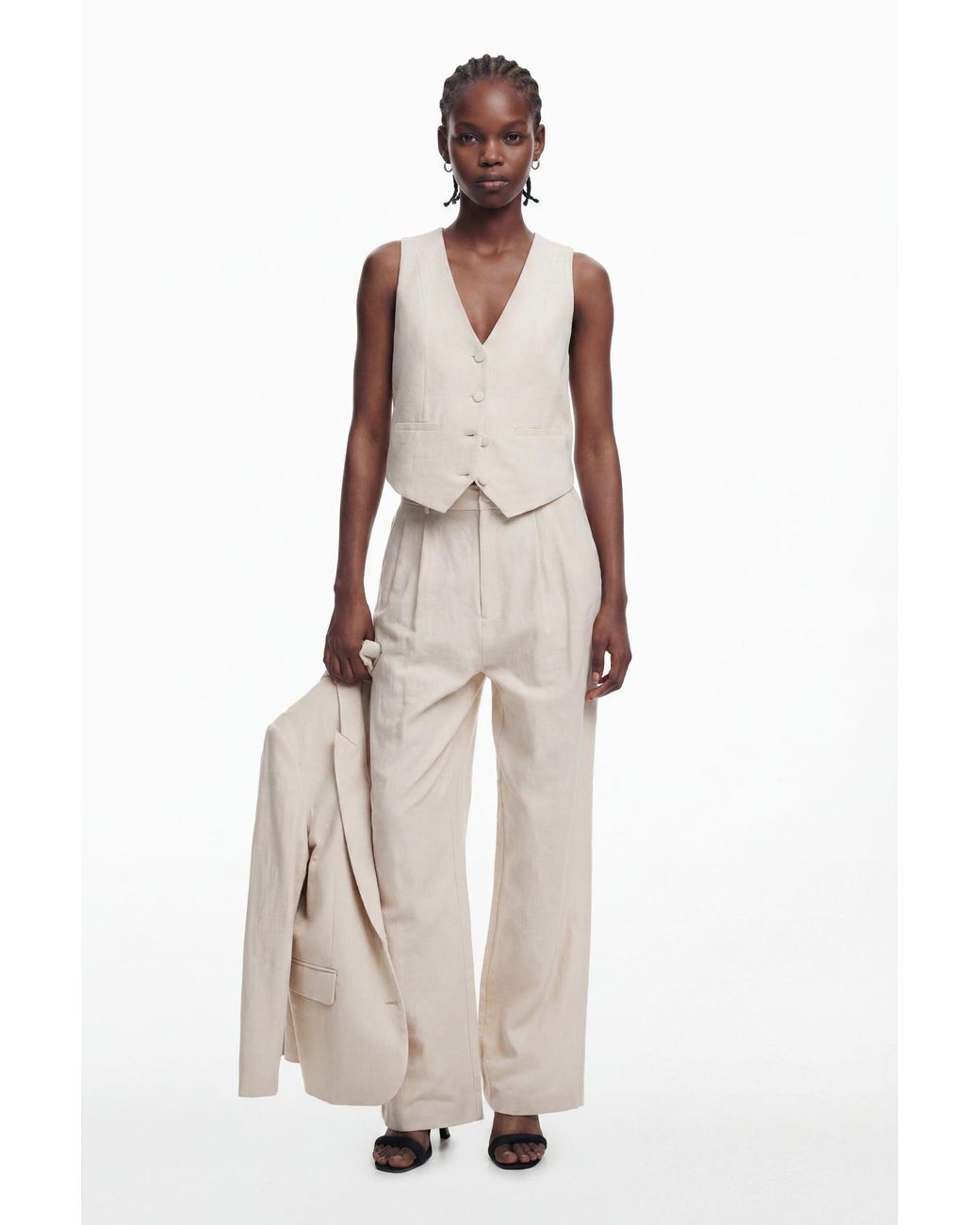 Desigual White Printed Pleated Trousers