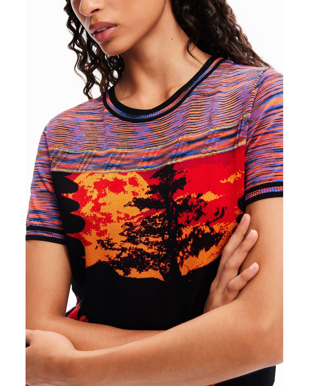 Desigual Red Knit Landscape T-Shirt