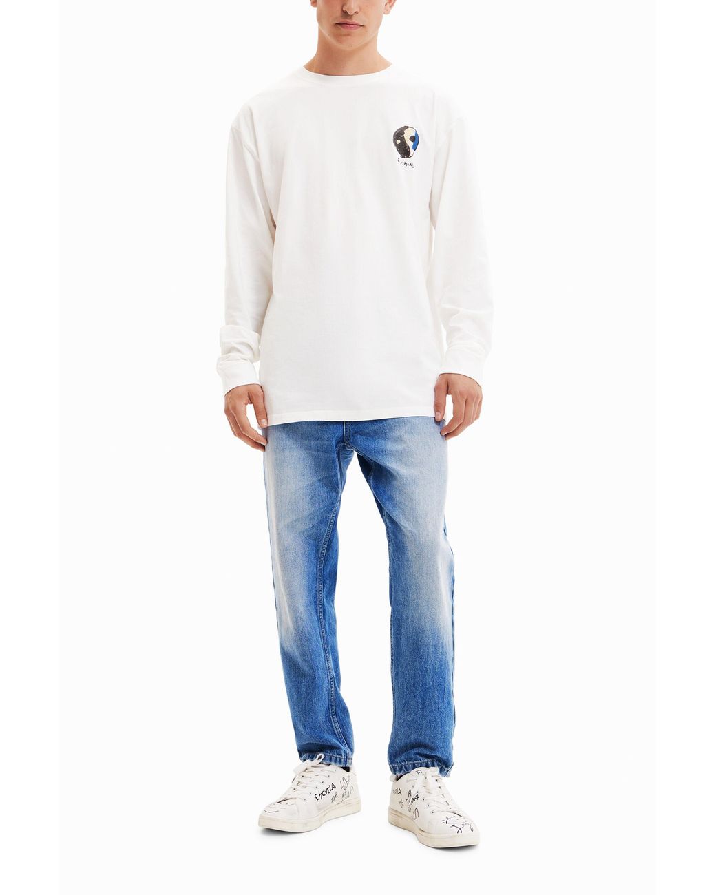 Desigual White Oversize Yin-Yang T-Shirt, Cotton for men