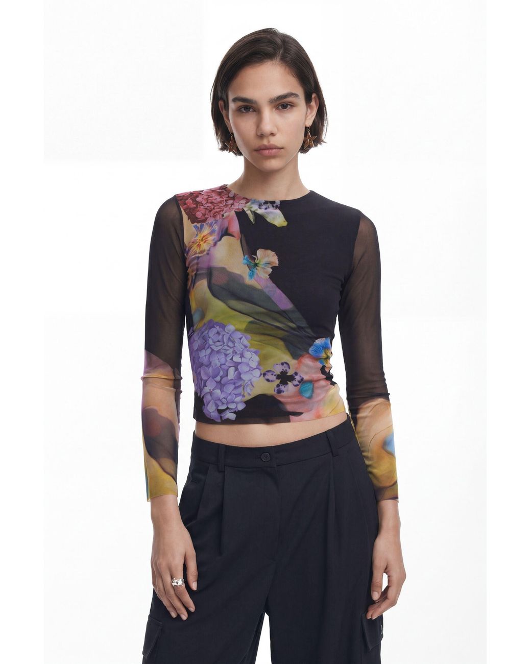 Desigual Blue Tulle T-Shirt M. Christian Lacroix, Polyester