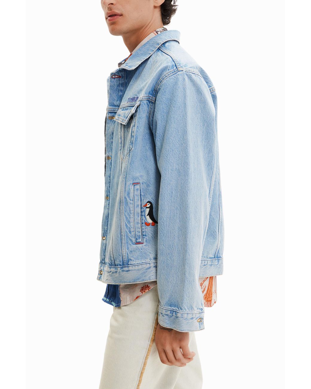 Desigual Blue Embroidered Denim Trucker Jacket, Cotton for men