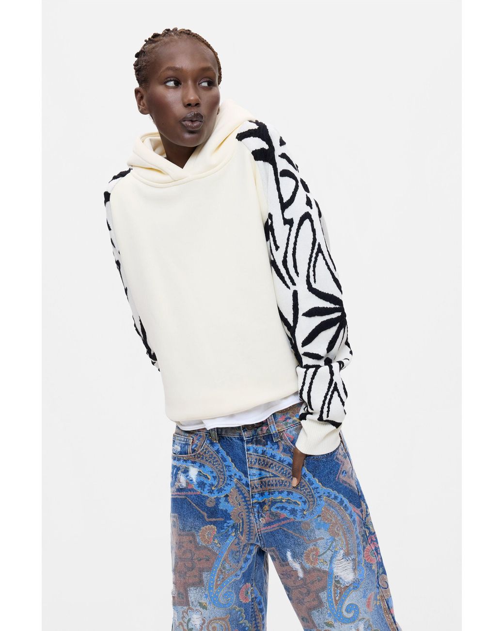 Desigual White Floral Sweatshirt 100% Cotton, Cotton