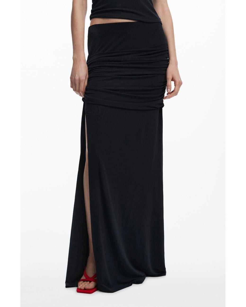 Desigual Black Skirt With Side Slit, Viscose
