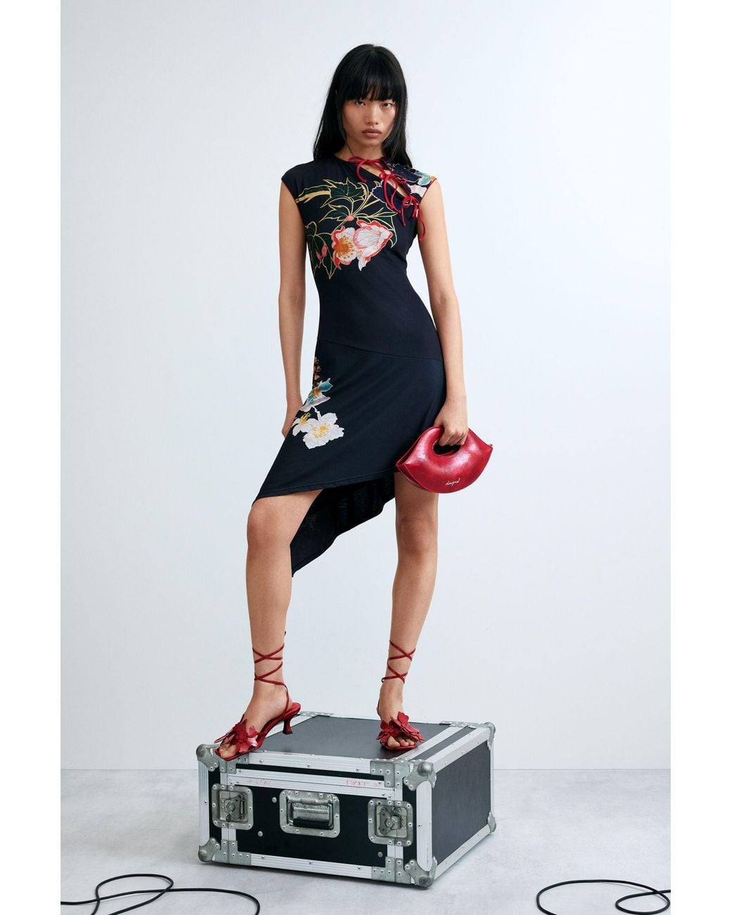 Desigual Red Floral Appliqué Sandal, Polyurethane