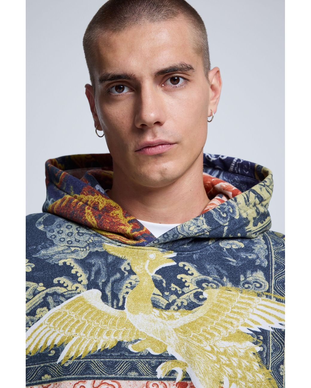 Desigual Gray Printed Hooded Sweatshirt, Cotton for men