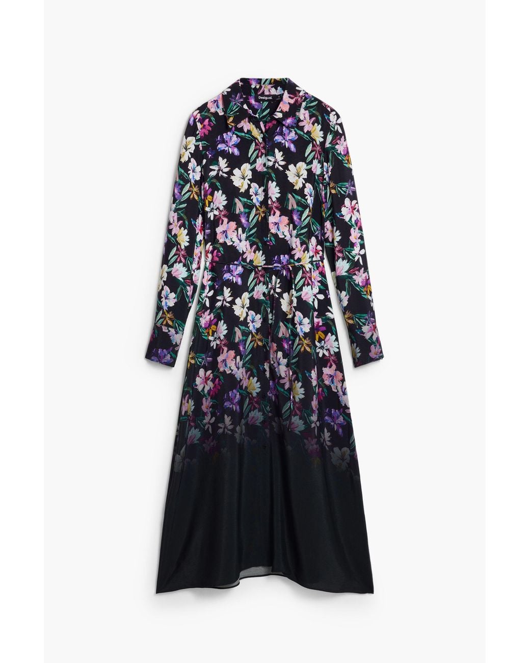 Desigual Blue Gradient Floral Shirt Dress, Viscose