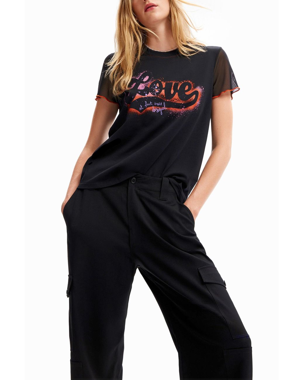 Desigual Black Wide Cargo Trousers