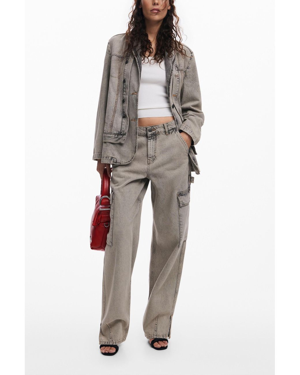 Desigual Gray Distressed Denim Blazer, Cotton