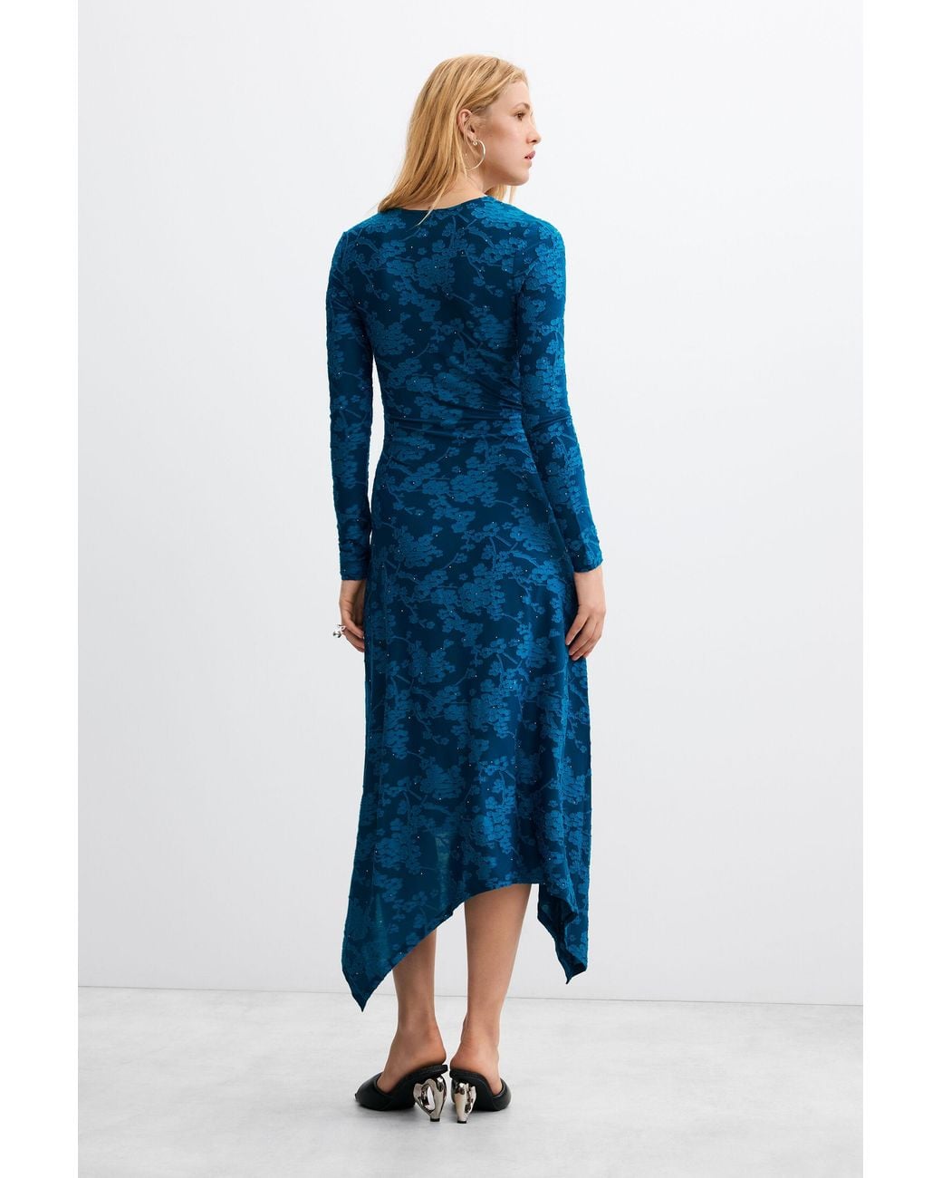 Desigual Blue Wrap Dress With V-Neck, Polyester