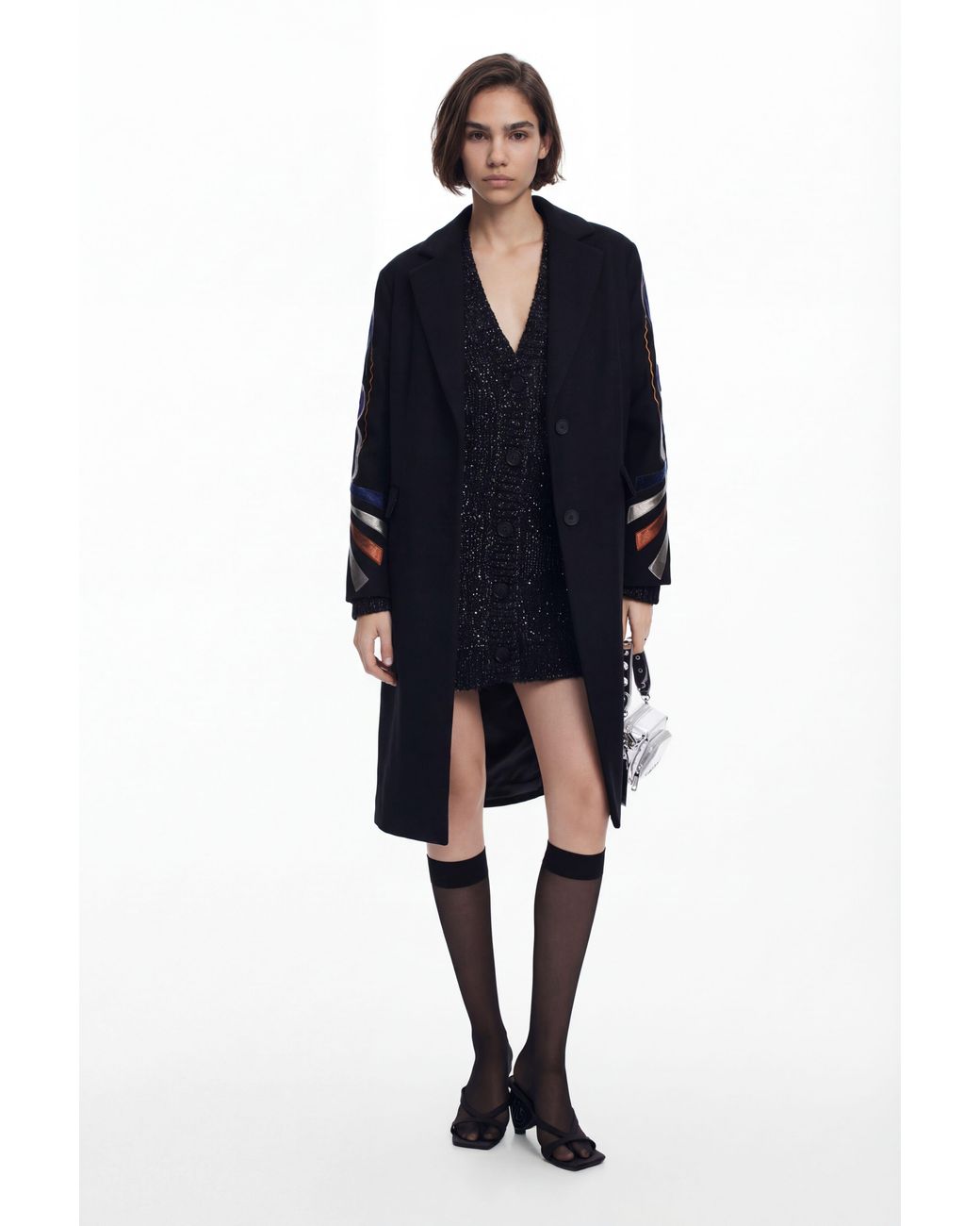 Desigual Blue Coat With Printed Sleeves