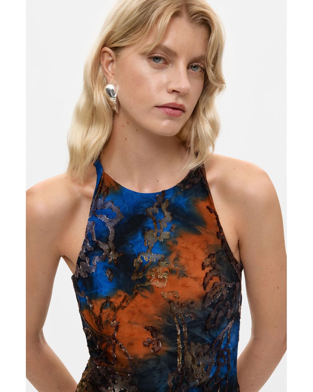 Desigual Blue Midi Flocked Dress