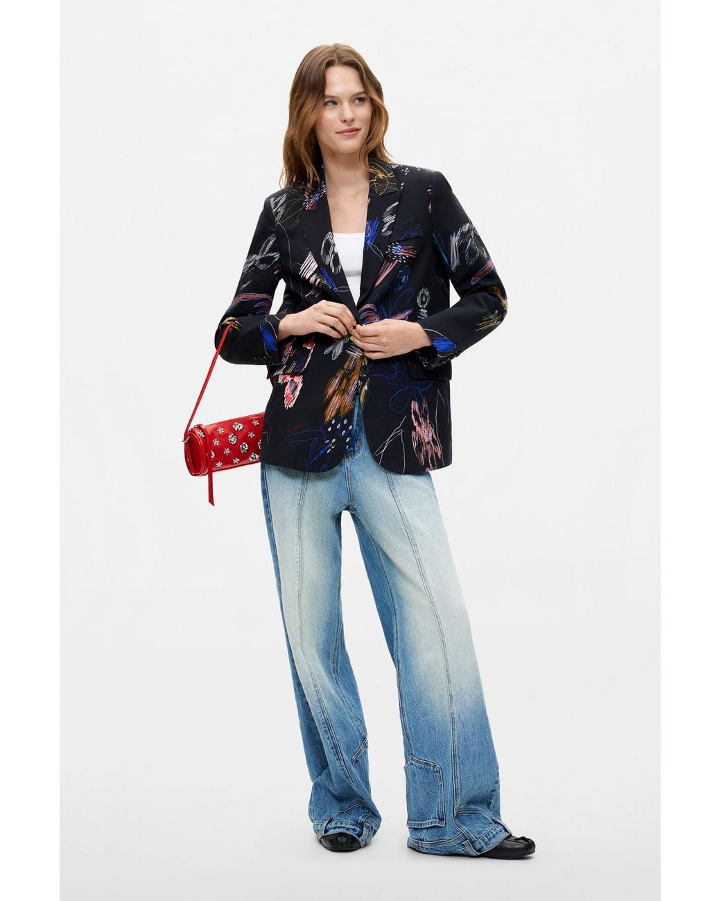 Desigual Blue Floral Print Blazer, Cotton