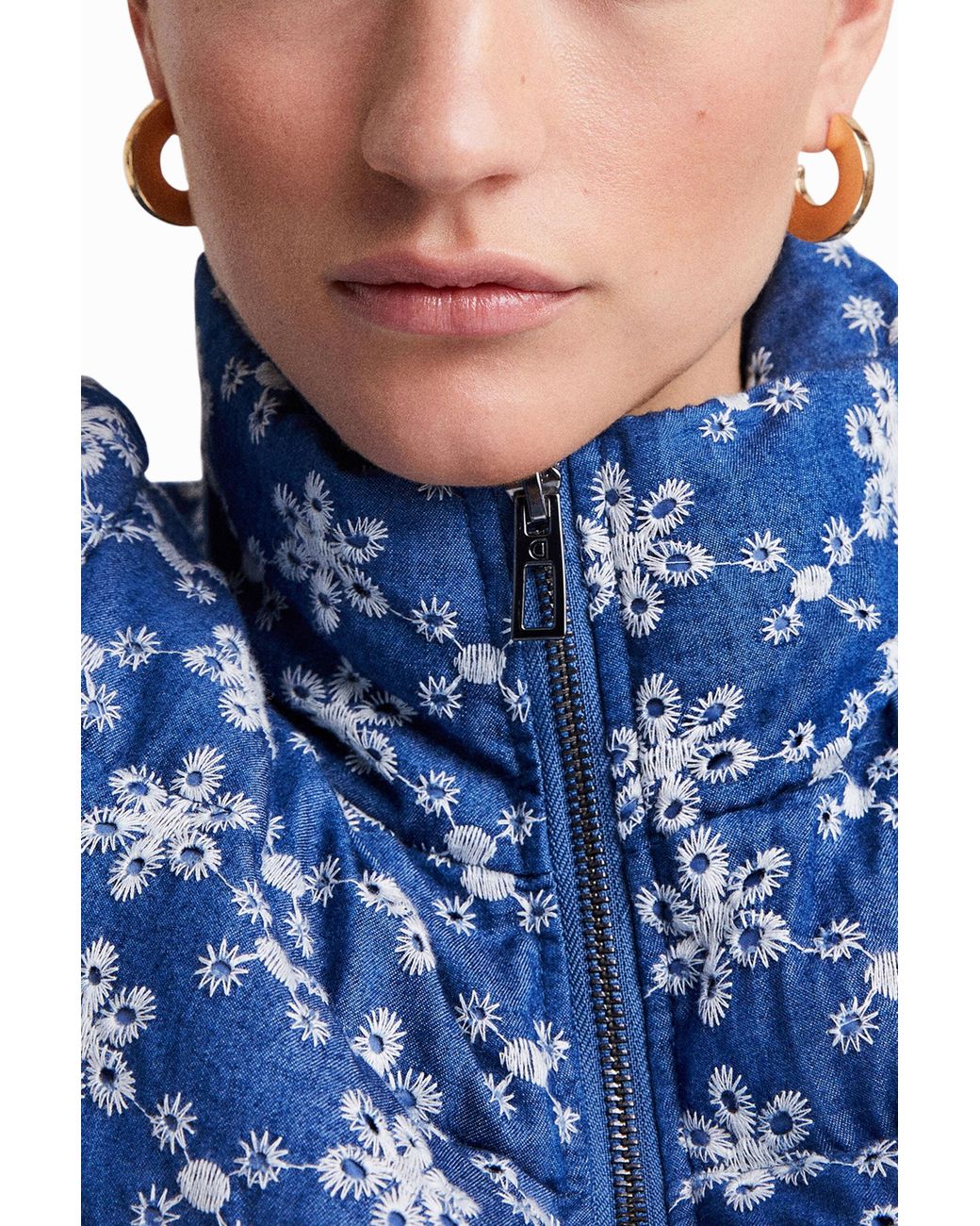 Desigual Blue Lace Quilted Jacket