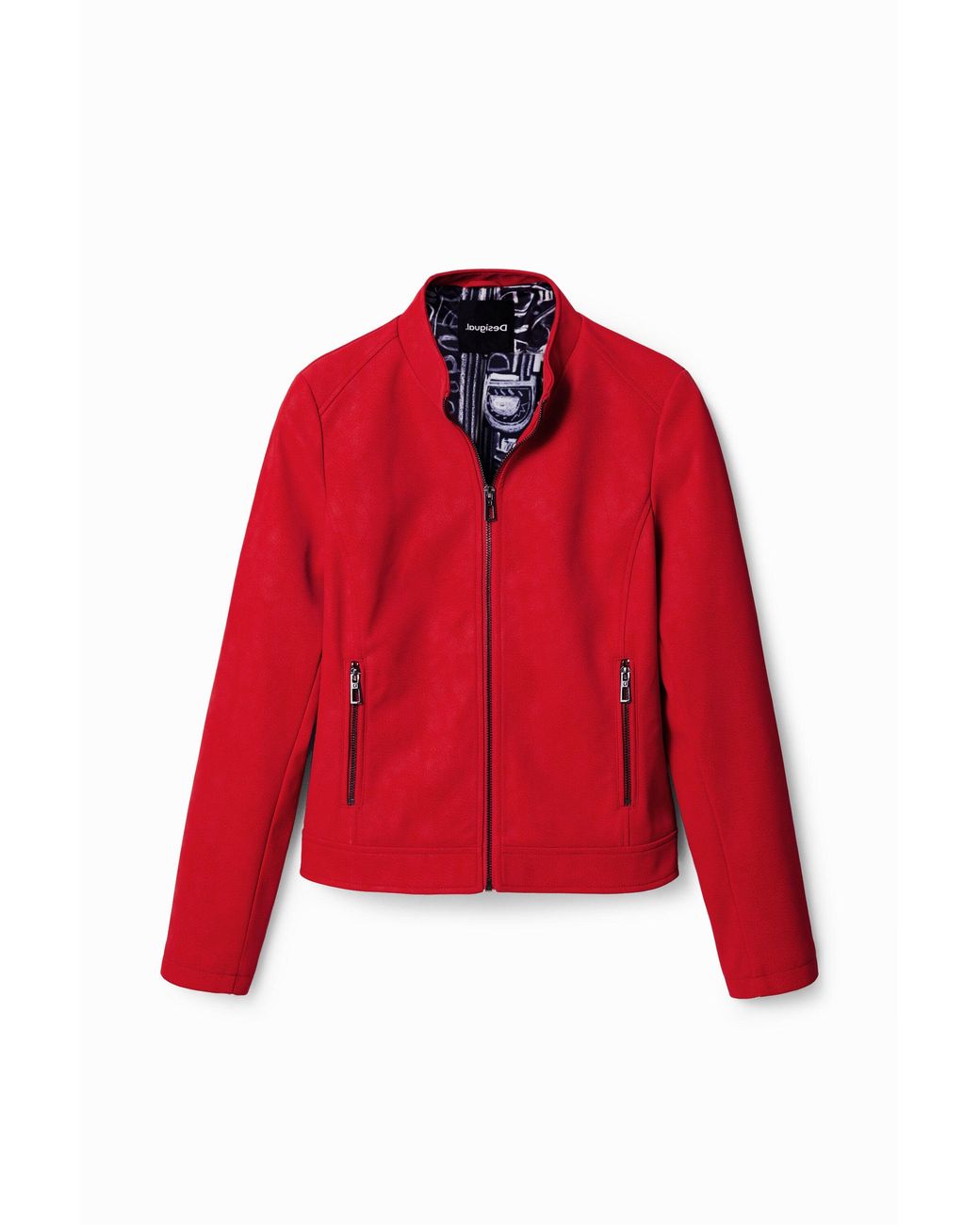 Desigual Red Suede-Effect Biker Jacket, Polyurethane