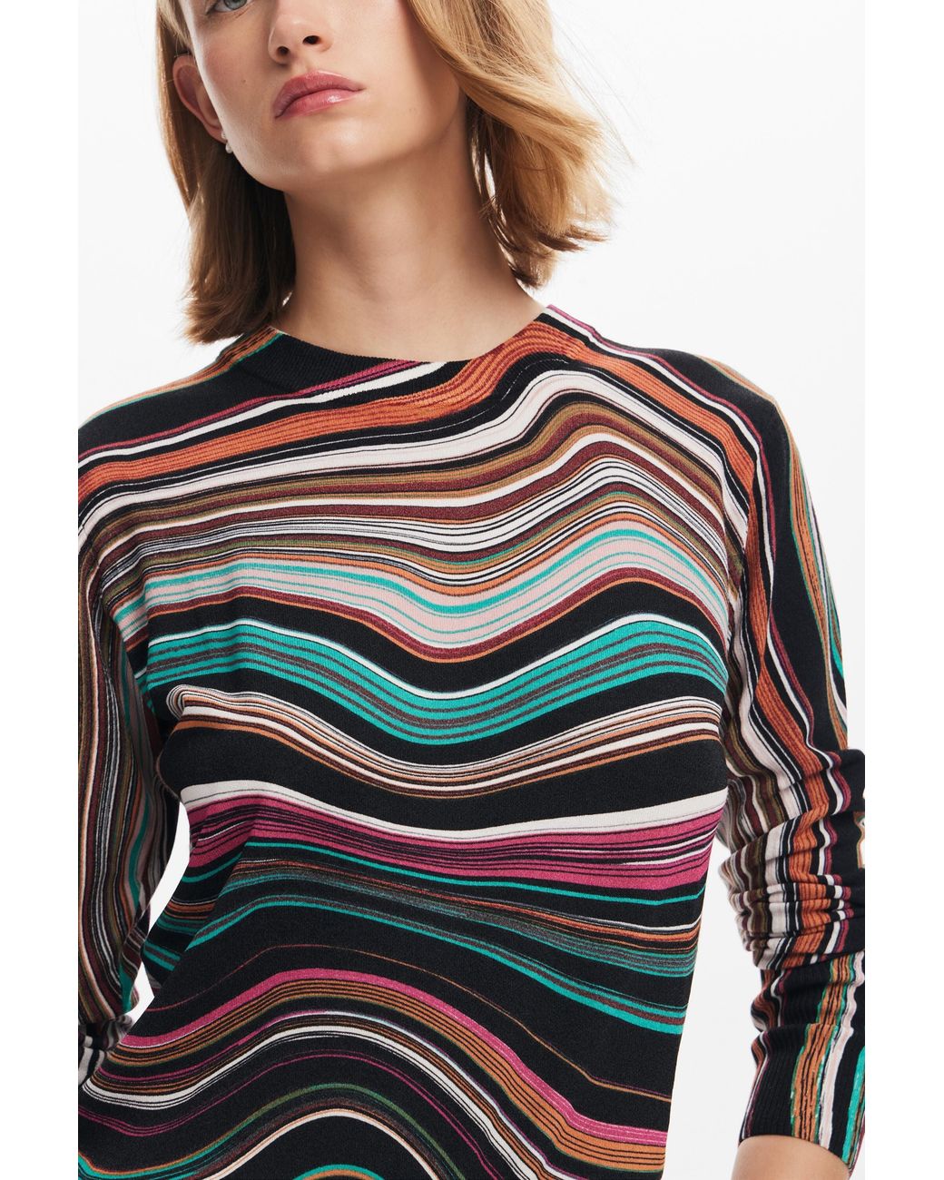 Desigual Blue Wavy Striped Sweater