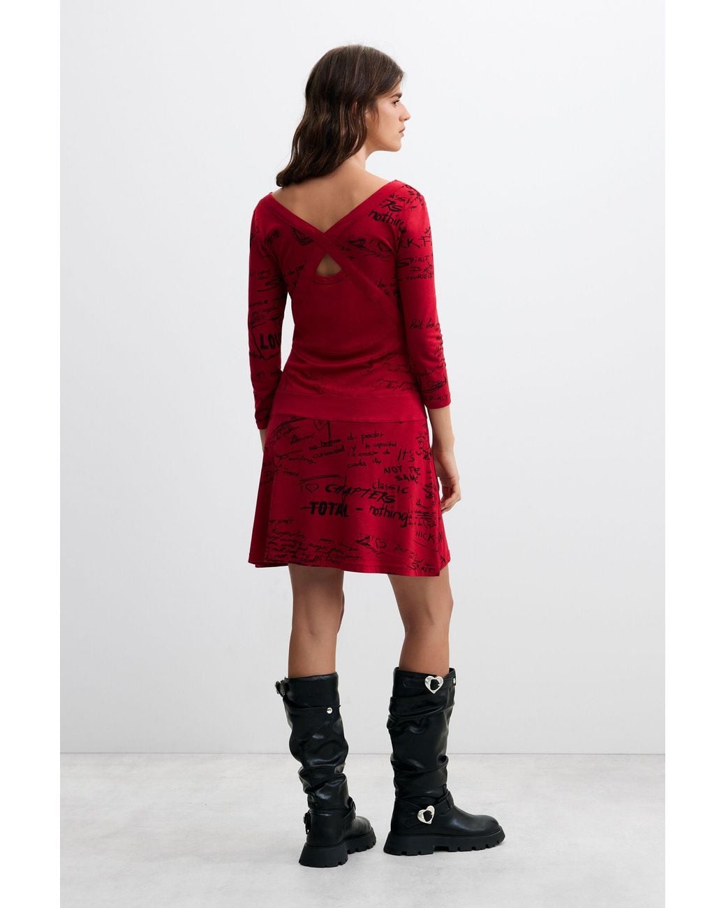 Desigual Red Short Dress With Vintage Print