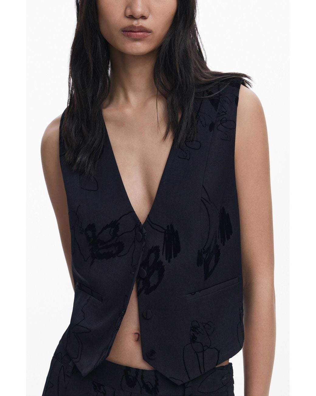 Desigual Blue Tailor Flocked Vest
