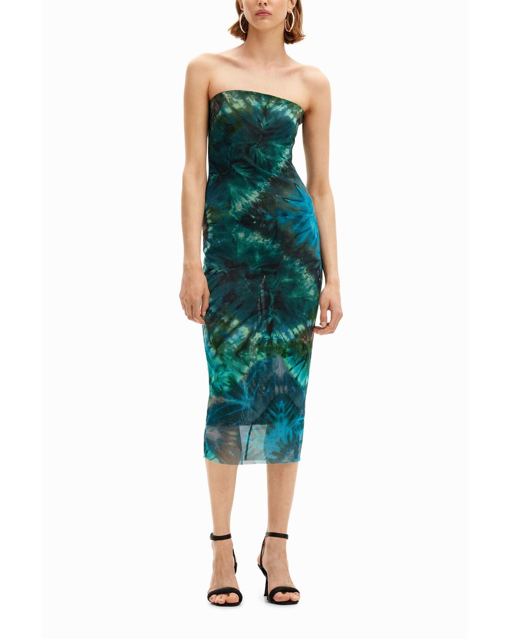 Desigual Green Sheath Dress With Cool Floral Print. Polyester