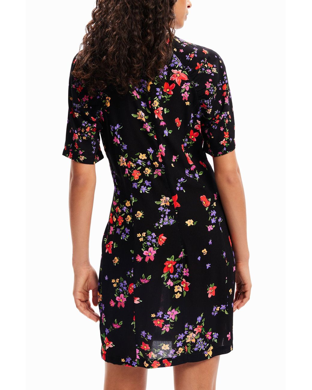 Desigual Black Short Floral Dress, Viscose