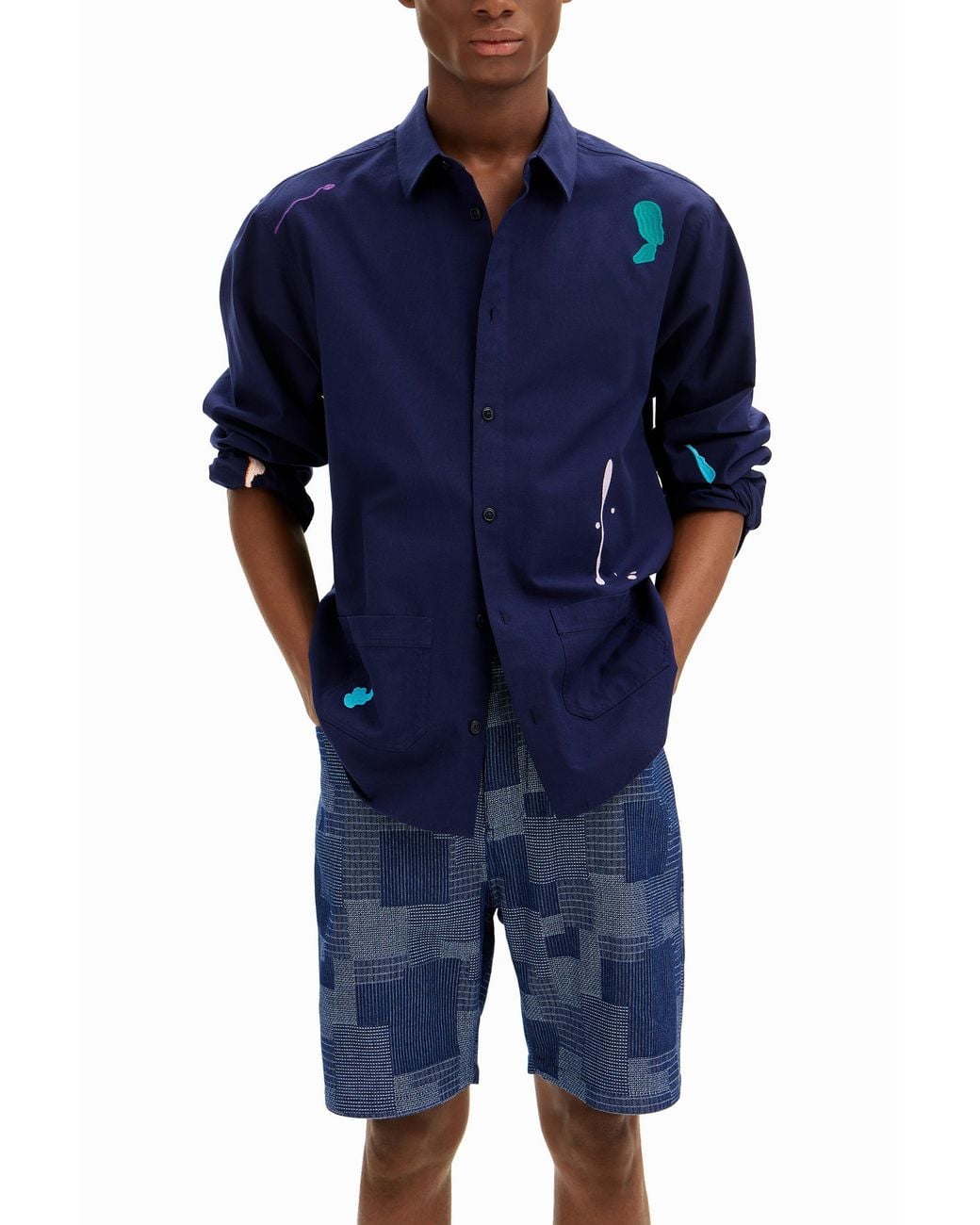 Short Patch Denim, Coton, Bleu Desigual pour homme en coloris Blue