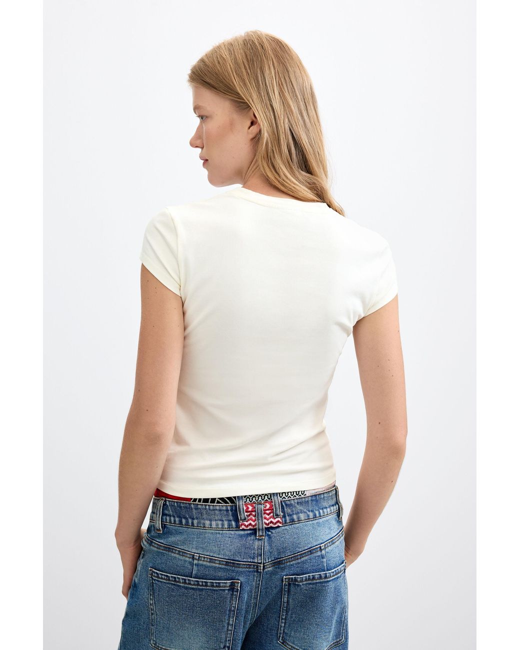 Desigual White T-Shirt With Message Print, Cotton