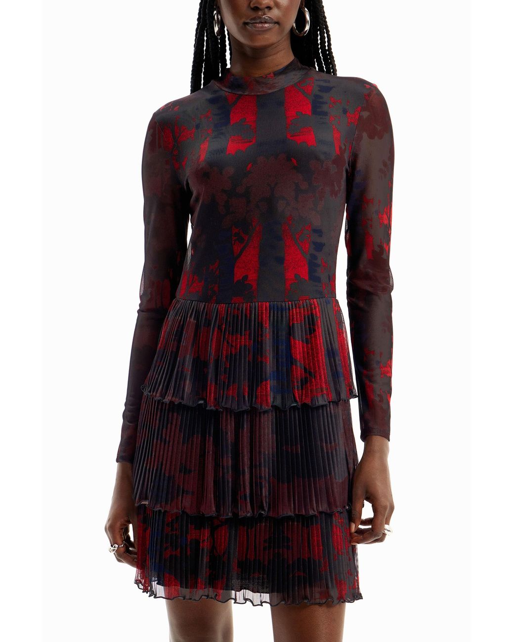 Desigual Black M. Christian Lacroix Short Pleated Dress, Polyester