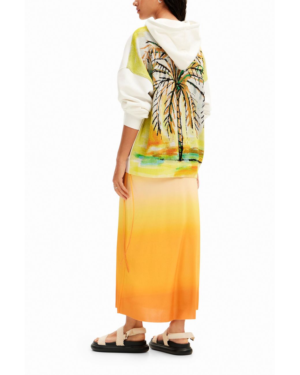 Desigual Yellow Dégradé Slip Midi Skirt, Polyester