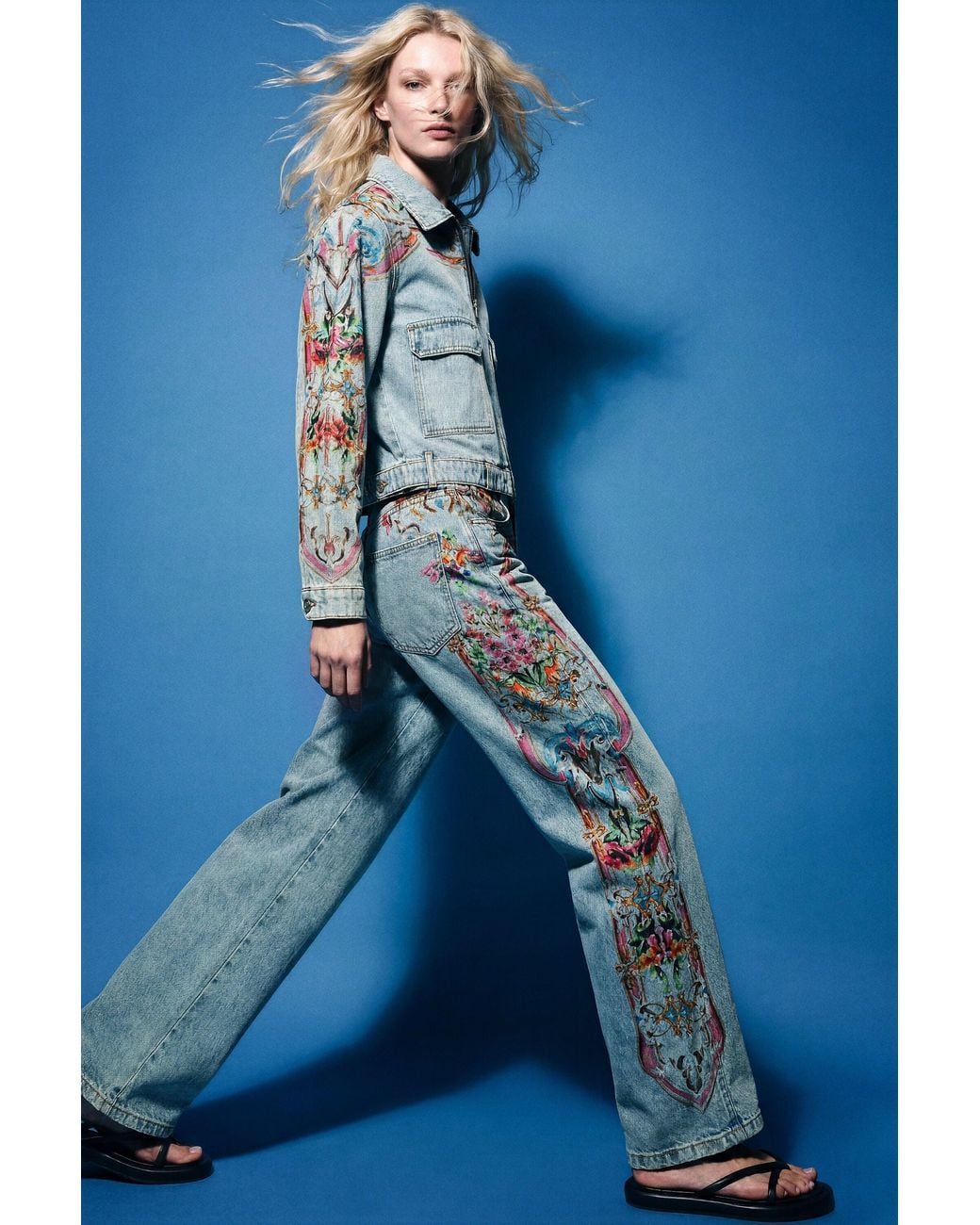Desigual Blue Printed Balloon Jeans, Cotton