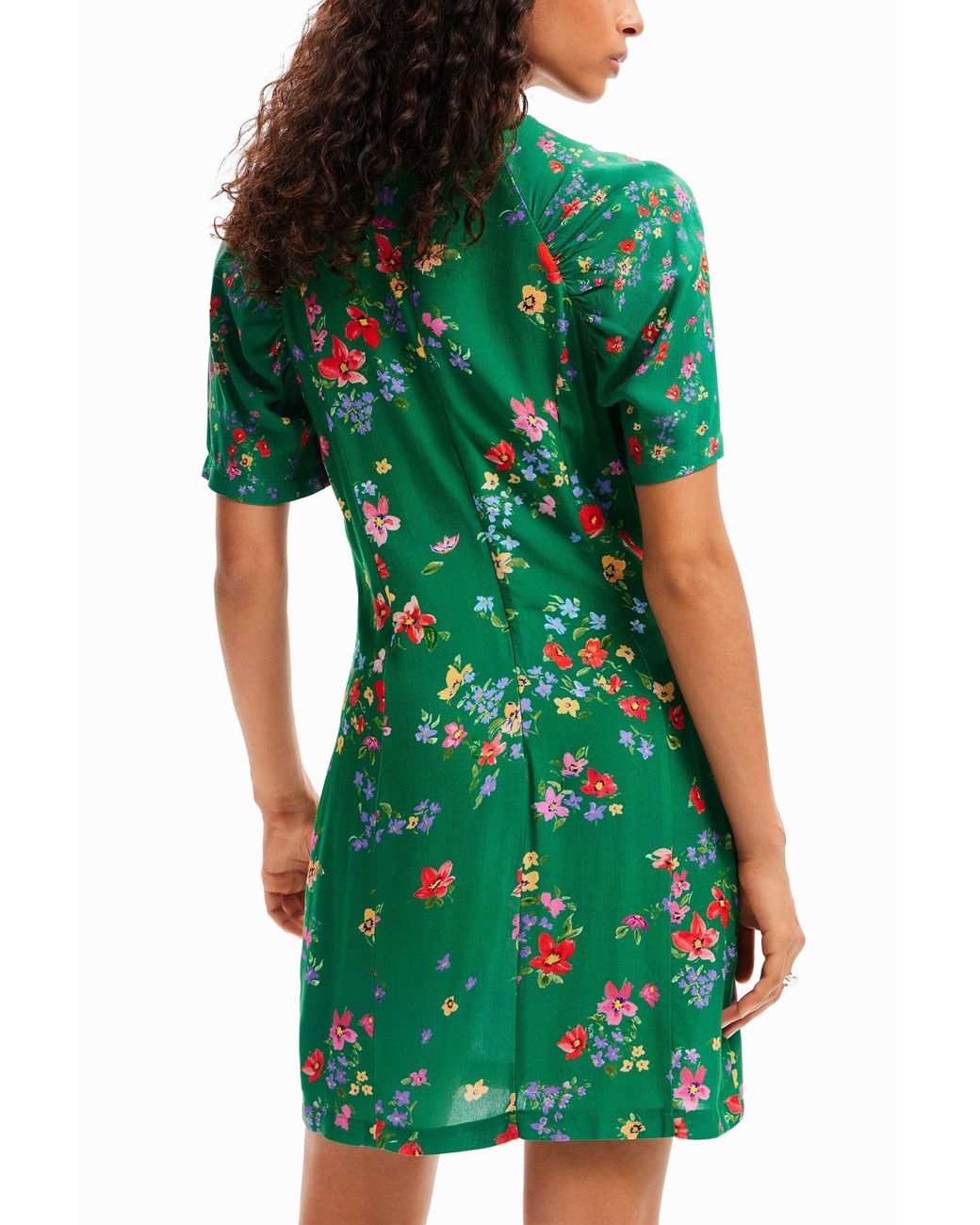 Desigual Green Short Floral Dress, Viscose