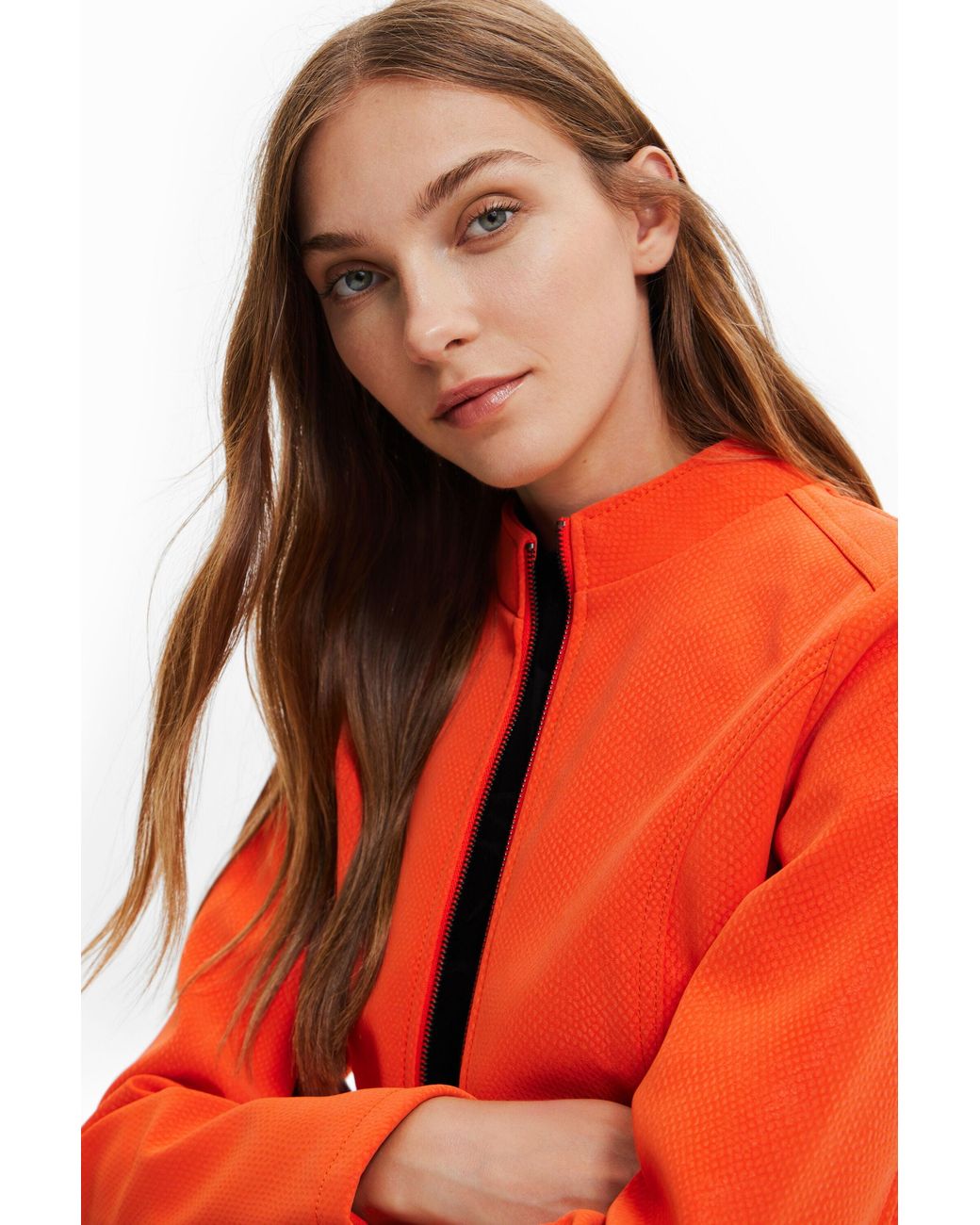 Desigual Orange Suede-Effect Jacket, Polyurethane