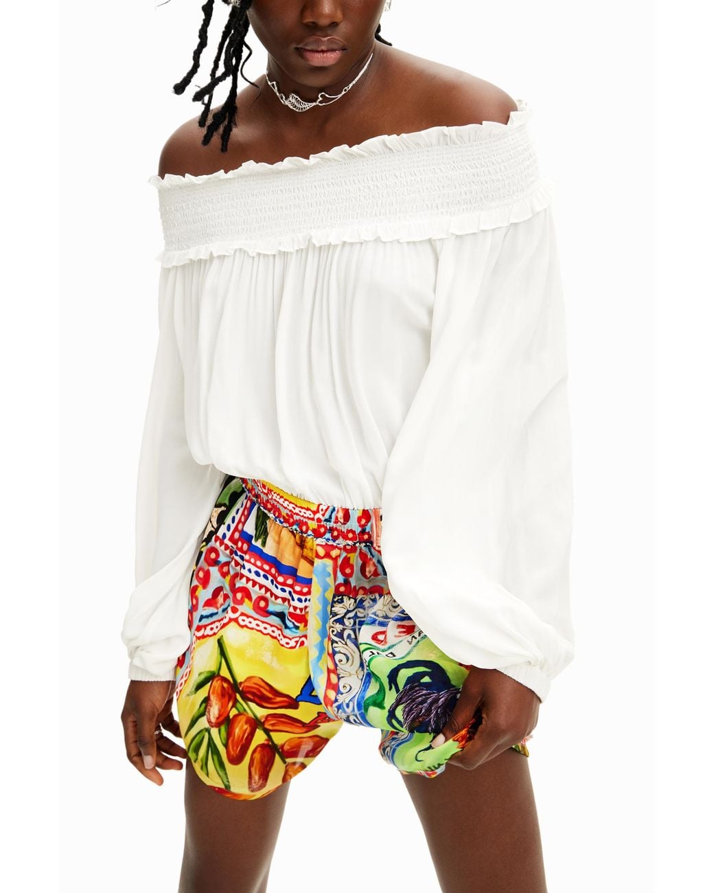 Desigual White Stella Jean Tutti Frutti Romper, Viscose
