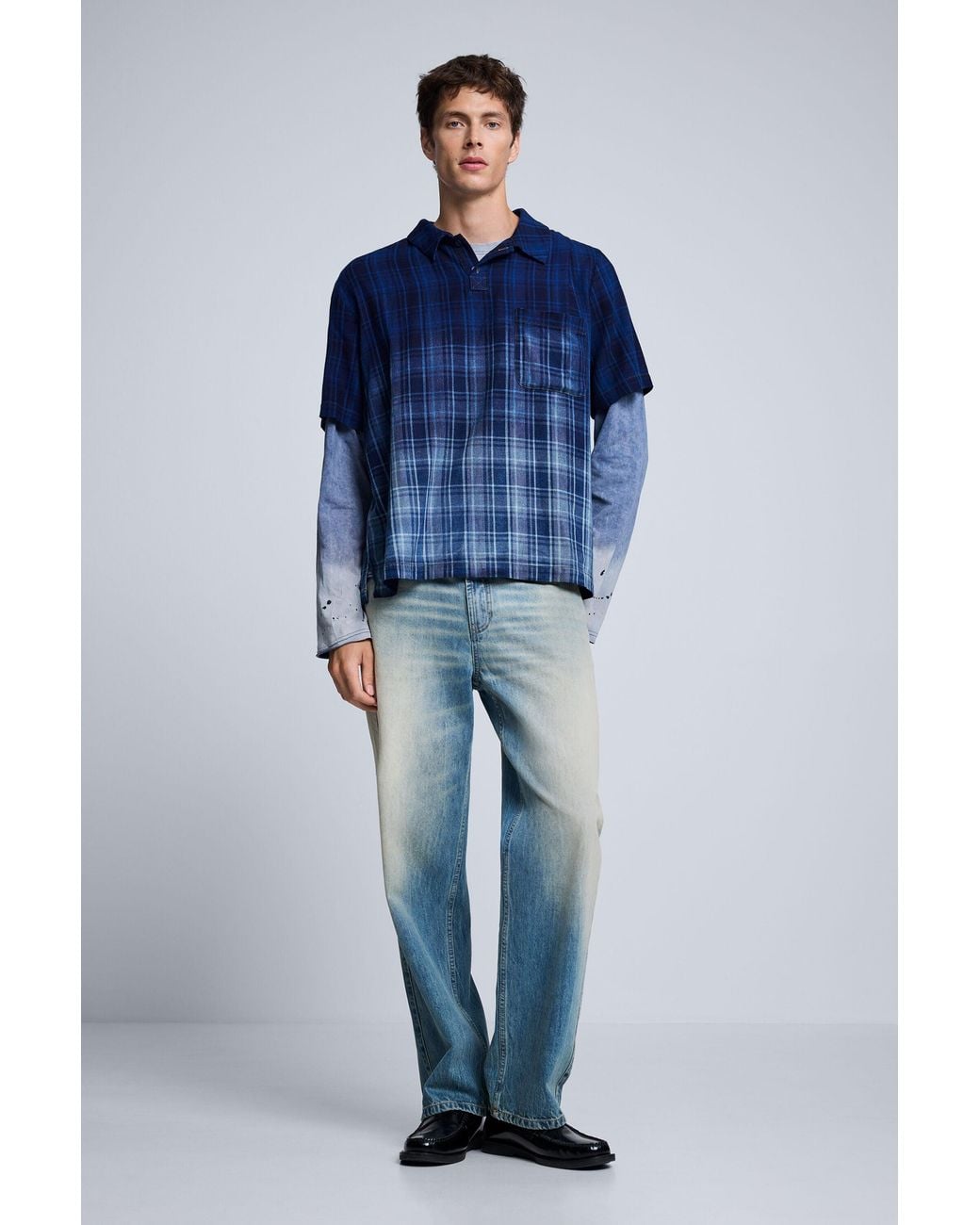 Desigual Blue Checkered Polo T-Shirt, Cotton for men