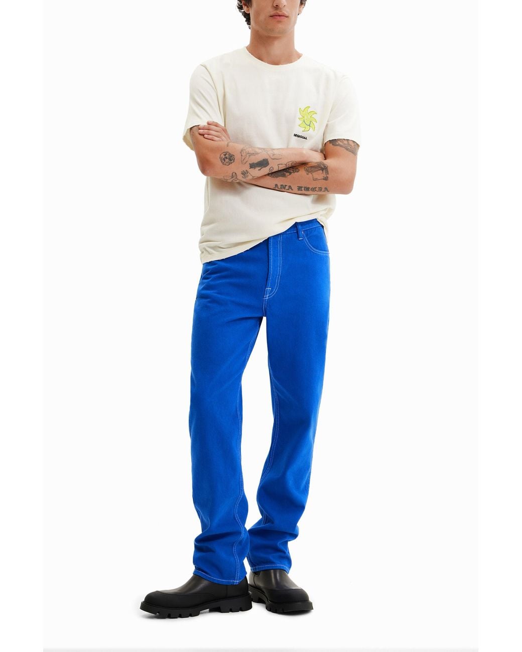 Desigual Blue Straight Jeans, Cotton for men