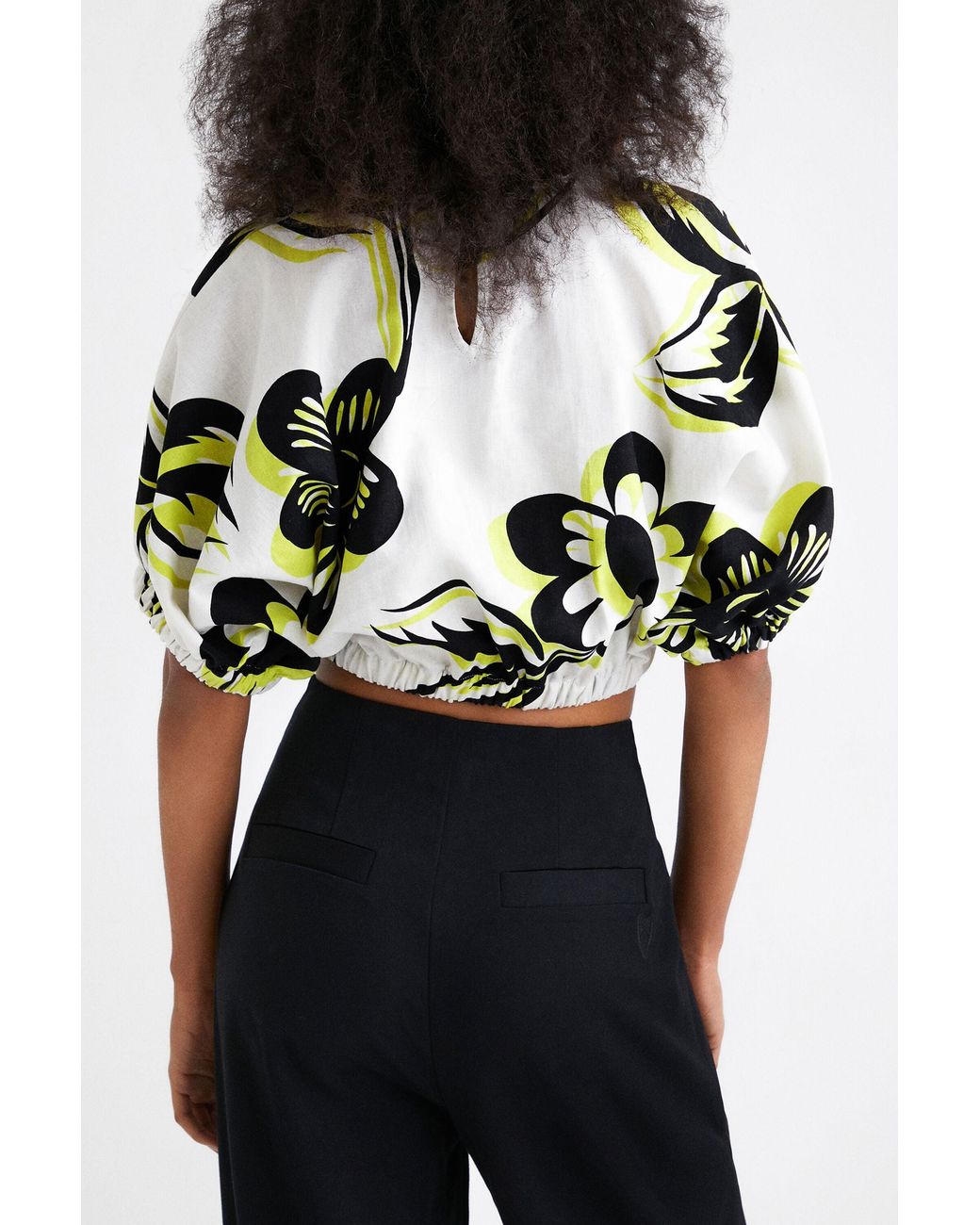 Desigual White Cropped Floral Blouse