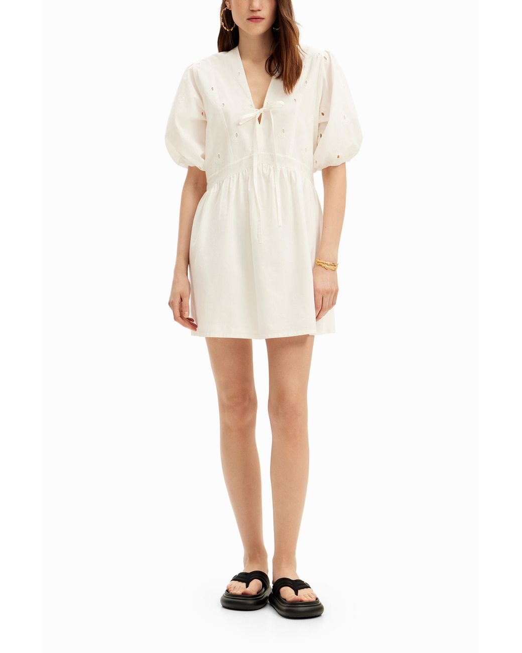 Desigual White Poplin Mini Dress, Cotton