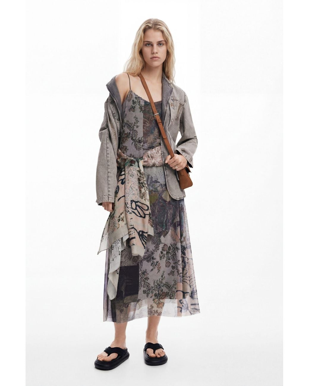 Desigual White Printed Tulle Dress, Polyester