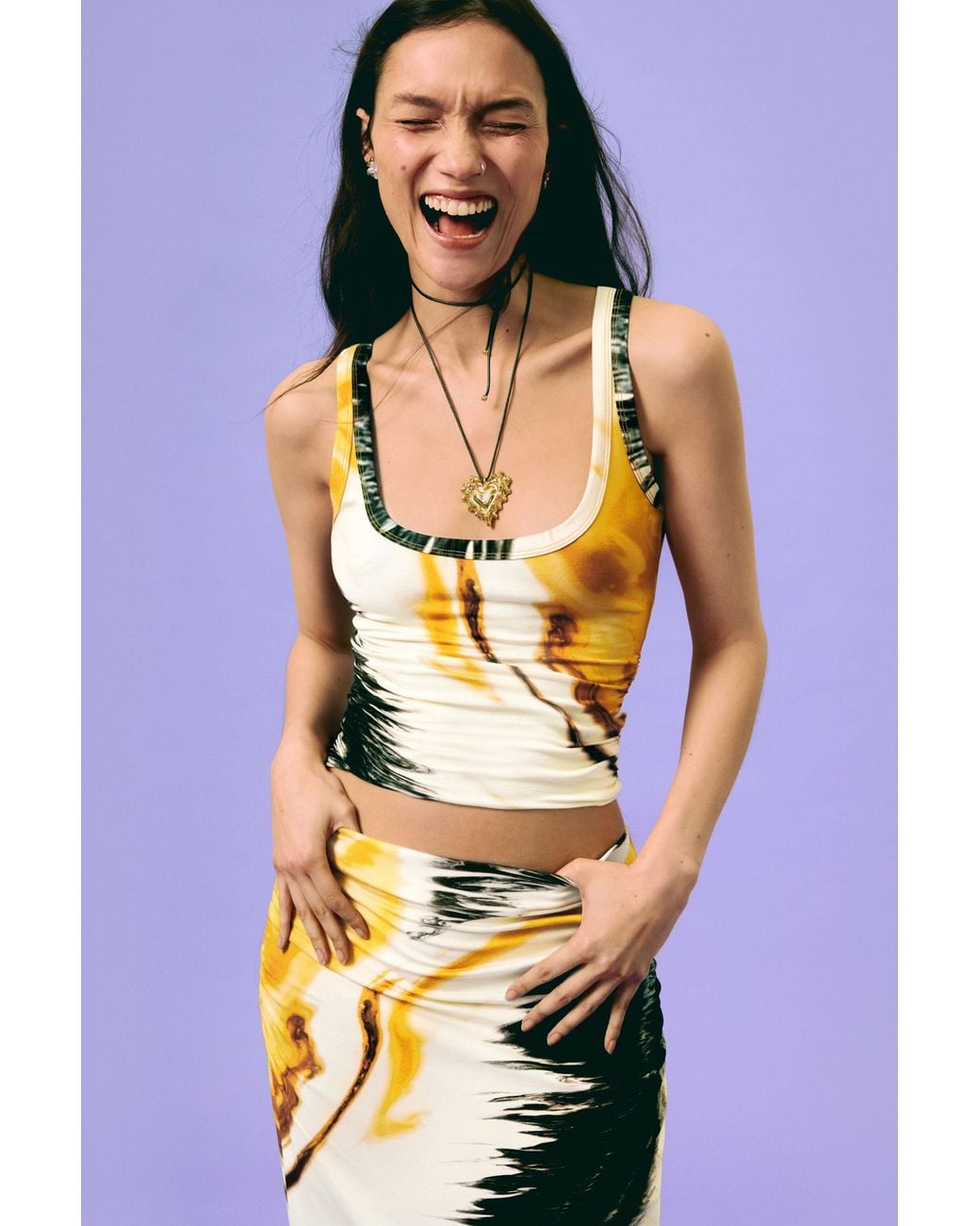 Desigual Yellow Printed Strappy Top, Viscose