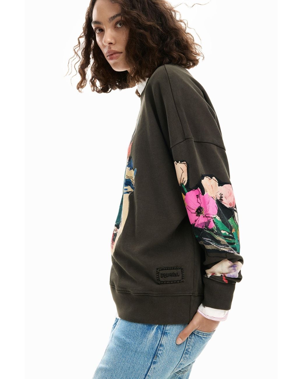 Desigual Black Sweatshirt Collage Drawing, Cotton